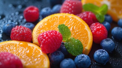 Poster - food background assorted fruits and berries