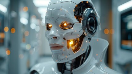 Aufkleber - The doctor uses robotic and innovative medical technology to diagnose and examine the patient's brain using intelligence software. Artificial intelligence, medical technology innovations, and digital