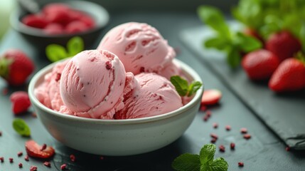 Poster - fruit berry ice cream in a bowl