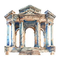 Wall Mural - Basilica of the Goddess Artemis, watercolor on white background.