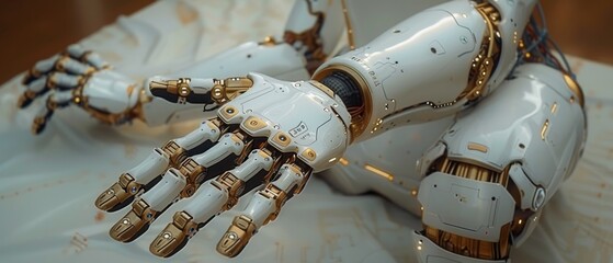 Fototapete - Artificial Intelligence. Robot using technology for AI, artificial intelligence. Enter command prompt for generating something.