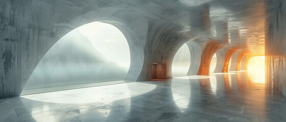 Poster - Render of abstract futuristic architecture with a concrete floor.