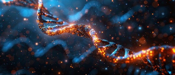 Leinwandbilder - An abstract dark and blue digital background displaying big data digital code, DNA biology data communication and transfer. Future information technology concept.