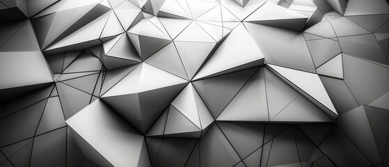 Poster - An abstract black and white background. Lines and triangles. 3D effect. Gradient. Dark grey, silver. Modern and futuristic.