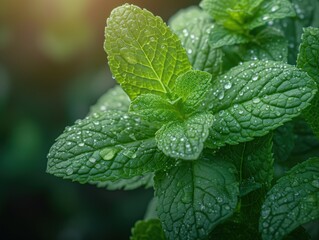 Poster - fresh green mint leaves close up