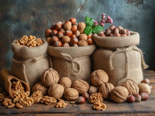 Wall Mural - assorted nuts in rustic style