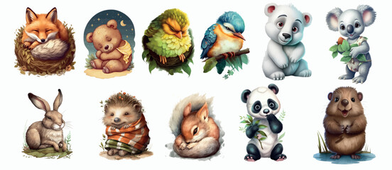 Wall Mural - Adorable Collection of Illustrated Baby Animals, Perfect for Children’s Books and Educational