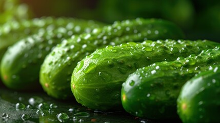 Wall Mural - fresh cucumbers food background, realistic illustration