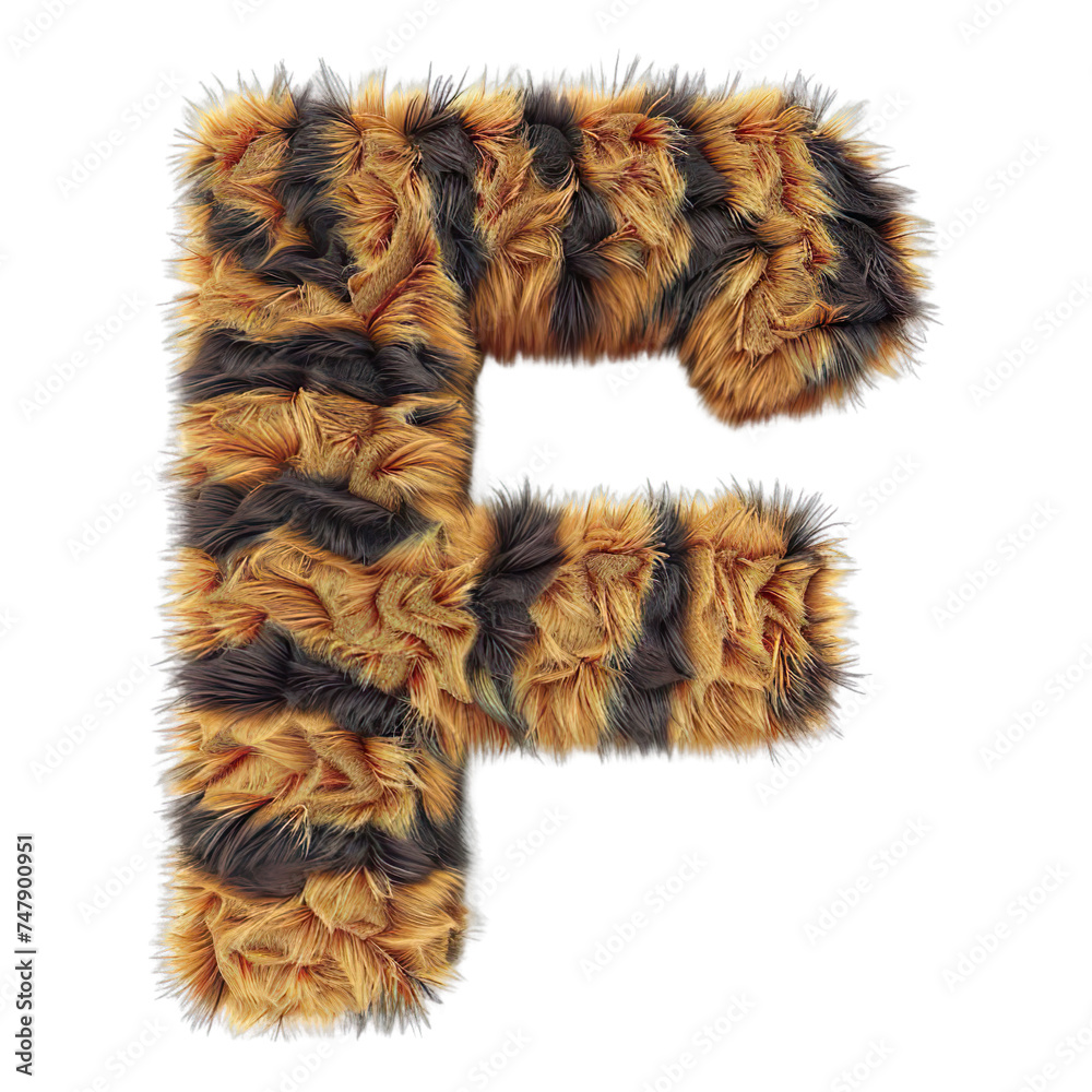 3D Fur Tiger Alphabet F in Arial bold font Isolated on transparent ...