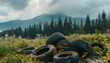 Illegal dumping of old tires in a natural setting - demonstrating the disregard for nature and the issue of hazardous waste.