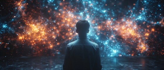 Fototapete - Querying, analyzing, and visualizing data on virtual screens. Neural networks, AI, ML, analytics.