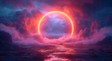 Pink Clouds With Glowing Circle Background