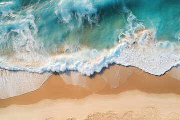  Ocean waves against the shore. Tropical beach with turquoise sea water.