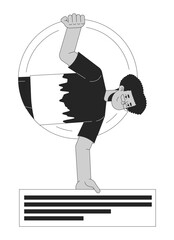 Poster - Software developer coding black and white 2D line cartoon character. Programmer adding text block isolated vector outline person. Website designing technology monochromatic flat spot illustration