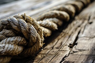 Nautical Twine: A Rustic Display on Wooden Plank Background