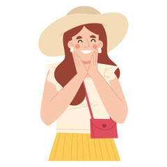 Wall Mural - Vector illustration of happy woman on holiday