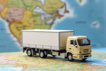 Distribution and delivery concept, truck model on map сreated with Generative Ai