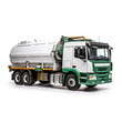 © Andrii Yablonskyi - side view perspective Photo image Garbage Truck on a white background сreated with Generative Ai