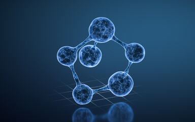 Poster - Molecule with blue transparent structure, 3d rendering.