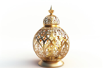 Wall Mural - 3d golden islamic lantern isolated on white background. ramadan kareem holiday celebration concept