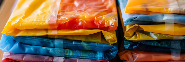 Poster - Closeup of a bundle of colorful beeswax wraps, a sustainable alternative to singleuse plastic wrap for storing food.