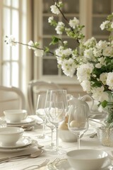 Poster - Elegant table setting with white flowers, perfect for event planning