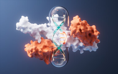 Poster - Medical capsule with DNA inside, 3d rendering.