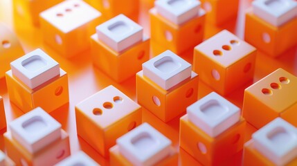 Poster - Close up of orange and white dice. Suitable for gaming or gambling concepts