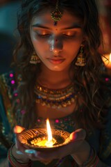 Poster - A woman holding a lit candle, suitable for various concepts