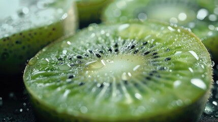 Poster - A close up of a kiwi fruit sliced in half. Ideal for food and healthy lifestyle concepts