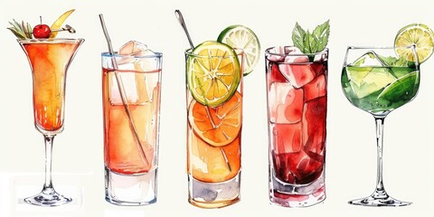Poster - Illustration of different cocktails. Great for bar menus