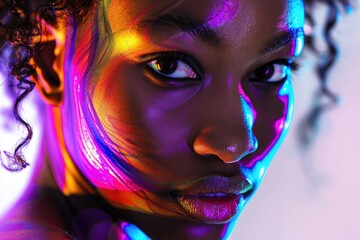 Aufkleber - Close up of a woman's face with a colorful light, suitable for various projects