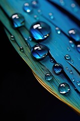 Poster - Detailed view of water droplets on a green leaf, suitable for nature concepts