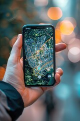 Aufkleber - A person holding up a cell phone with a map displayed on the screen. Suitable for travel and navigation concepts