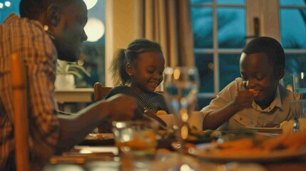 Poster - People enjoying a meal together, suitable for restaurant or family gathering concepts