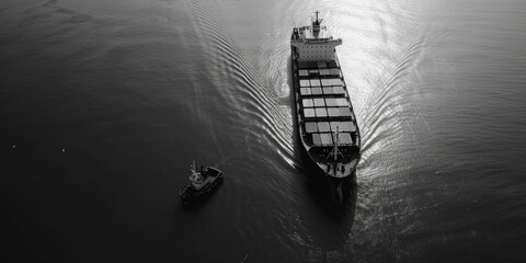 Poster - A large cargo ship traveling across a body of water. Suitable for transportation and shipping concepts