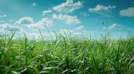 Aufkleber - Beautiful landscape with green grass field and clear blue sky. Perfect for nature backgrounds