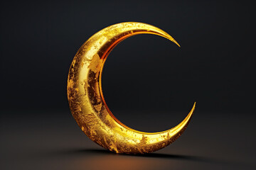 Wall Mural - 3d islamic gold crescent moon isolated on black background. ramadan kareem holiday celebration concept