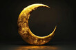 3d islamic gold crescent moon isolated on black background. ramadan kareem holiday celebration concept