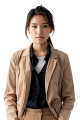 Poster - A professional woman in a suit and tie posing for a picture. Suitable for business and corporate concepts