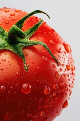 Poster - Close-up of a ripe tomato with glistening water droplets, perfect for food and agriculture concepts