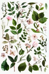 Poster - A collection of different types of flowers and leaves. Can be used for various design projects