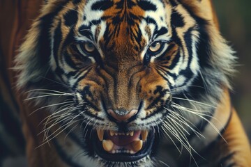 Poster - Close up of a tiger with its mouth open. Suitable for wildlife publications