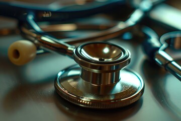 Poster - Close up of a stethoscope on a table, perfect for medical concepts