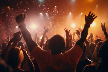 Poster - A lively crowd of people enjoying a concert. Perfect for music events promotion