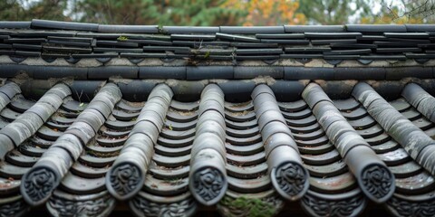 Poster - Detailed view of a roof with multiple tiles, suitable for construction and renovation projects