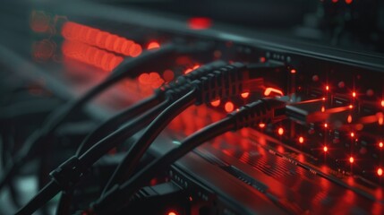 Poster - Close up of wires connected to a computer. Suitable for technology concepts