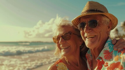 Wall Mural - A man and a woman standing on a beach next to the ocean. Suitable for travel and vacation concepts