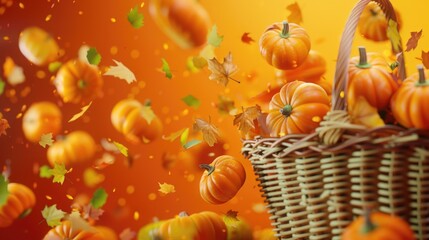 Poster - A basket filled with lots of small pumpkins. Perfect for fall and harvest-themed projects