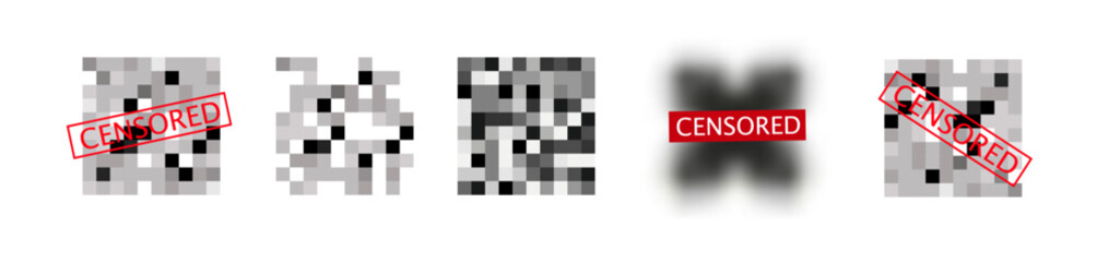 Censorship censored bar and pixel censor mosaics signs set. Vector